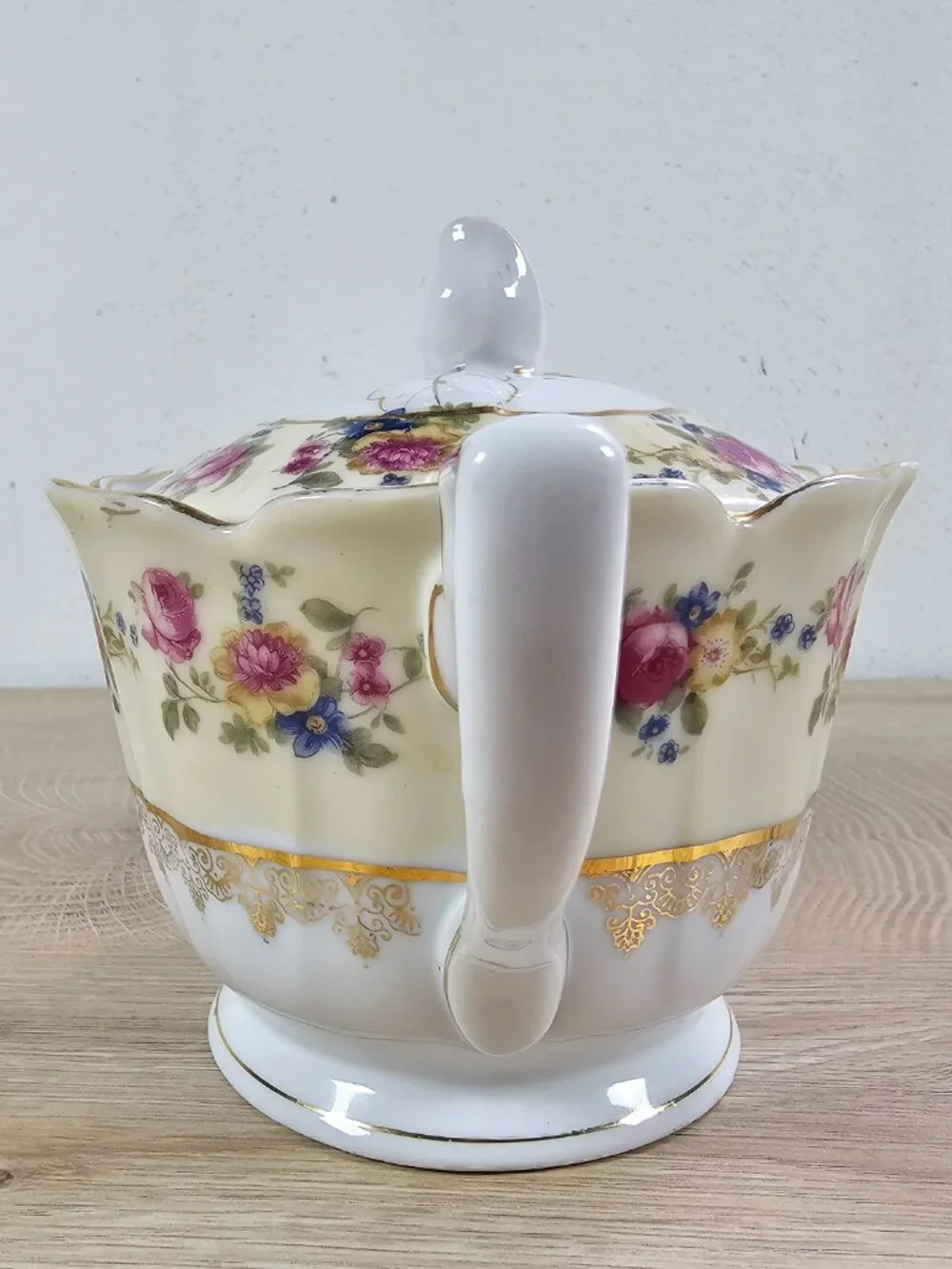 Gold Castle Hostess Sugar Bowl with Lid and Saucer Plate Floral Vintage Japan